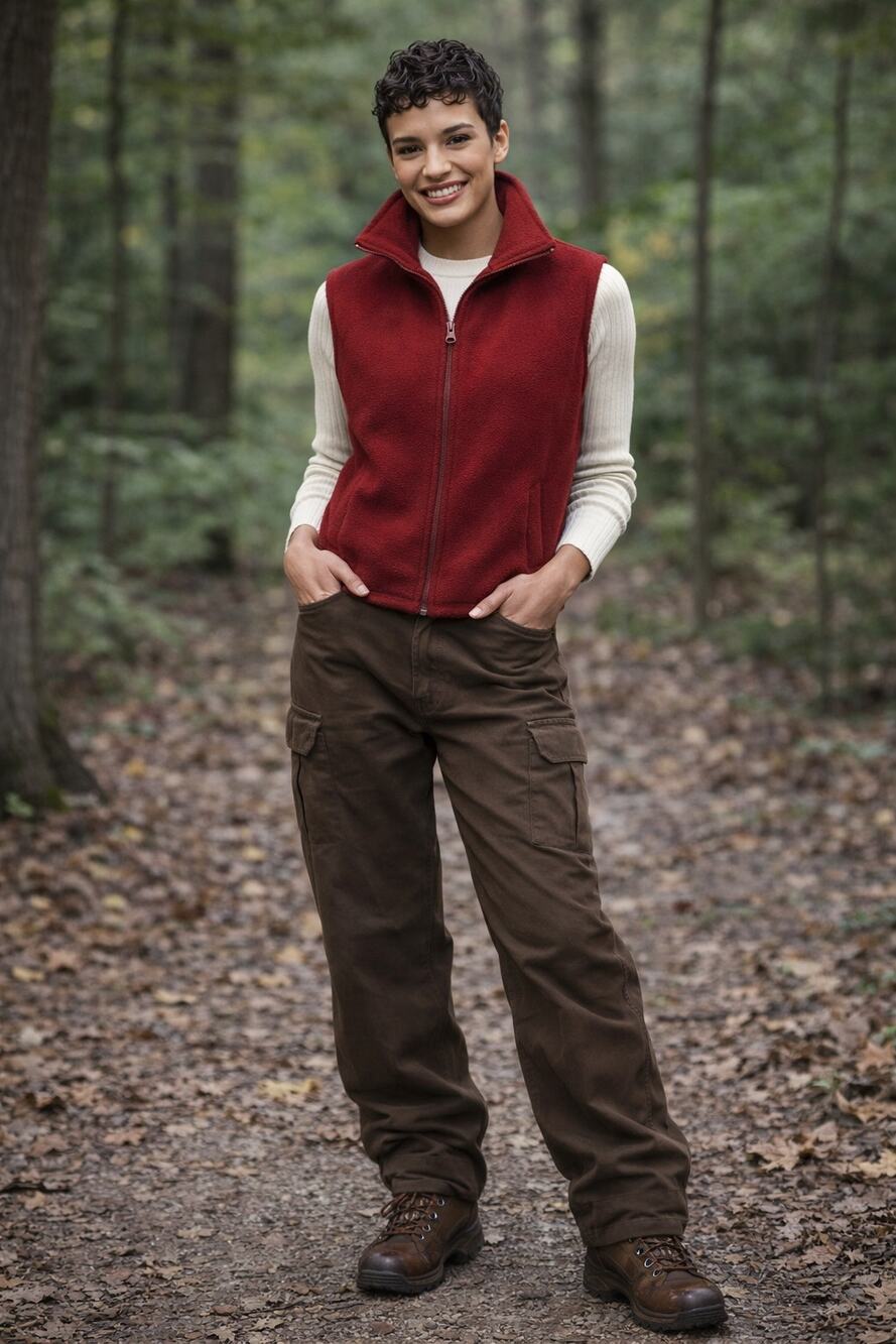 Woolrich Women’s Fleece Vest Size L Red Burgundy Full Zip Pockets Outdoor Layer